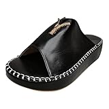 Loafer-Hausschuhe für Damen, Keilschuhe, bequem, mit elastischem Knöchelriemen, lässig, Bohemian-Stil, Strandschuhe, Schlupfsandalen, offener Zehenbereich, Damen-Stiefel, Hausschuhe, Größe 45, Schwarz