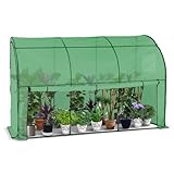 VOUNOT® Gewächshaus Foliengewächshaus, Anlehngewächshaus mit Seitenwände Aufrollbar, Tomatengewächshaus Winterfest Stabil, 300x100x180cm Grün