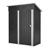 Thanaddo Geräteschuppen Gerätehaus 152 x 84 x 182 cm, 1,5m³ Stauraum wetterfest Gartenschuppen aus Metall, Pultdach mit Belüftungslöcher Abschließbarer Tür für Outdoor Garten Schuppen, Anthrazit