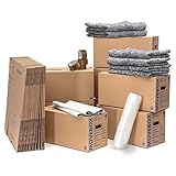 KK Verpackungen® Umzugspaket 3-4 Zimmer Wohnung | Umzugsset 75 Umzugskartons 2-wellig + 5kg Packseide + 2x 0,5x5m + 1x 1,0x5m Luftpolsterfolie + 2x 50x66lfm Klebeband Braun + 6 Umzugsdecken 130x200cm