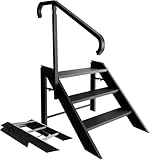 Leiter Klappbar, Trittleiter 3 Stufen Klappbar, Wohnwagen Trittstufe mit Höhenverstellbarem Handlauf und Rutschfesten Füßen, Multifunktionsleiter für Haus, Wohnmobil, Mobilheim, Spa, und Veranda