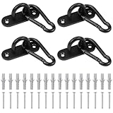 Rierousy 4 Stück Augplatte Edelstahl, Augplatte Schwarze mit M6-Karabinerhaken, Ösenplatte 6cm-80kg, Augplatte Schwerlast für Wand-Befestigung, Decken-Befestigung, Augplatte mit Öse