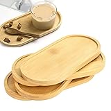 BUENTYA 4 Stück Bambus Tablett Ovale Holztabletts Kleines Rundes Bambustablett Holz Servierplatte Klein Serviertablett Tassenuntersetzer Sukkulenten Tablett für Untersetzer Tee Kuchen(17.5x8,8x1.1cm)