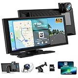 Volam 9.26 Zoll Tragbares Autoradio Carplay Display mit 4K Dashcam Auto Vorne Hinten,1080P Rückfahrkamera, Wireless A-pple CarPlay Android Auto, Mirror Link, GPS, G00gle,Siri, FM,AUX, 64G SD-Karte