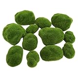 Diheohg 12 Stück Moosfelsen, Kugeln, Künstlicher Grüner, Dekoration, Künstliche, Lebensechte Pflanzensimulation, Ornament, Schaufensterdekoration