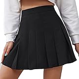 Minetom Damen Dehnbar Faltenrock Schulmädchen Solide Skater Tennis Basic Mini Rock A Schwarz XS