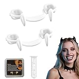 Einziehbare Vampirzähne, 2025 Neu Halloween Vampir Zähne mit Zahnkleber Vampirzähne Gebiss Vampire Teeth Fangs Halloween Make Up Accessoires für Werwolf Vampir Halloween Karneval Cosplay (Weiß)