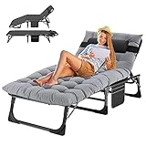 MOPHOTO Sonnenliege, Faltbare Sonnenliege für den Garten mit Matratze, verstellbare Rücken- und Beinauflagen, tragbar, für drinnen und draußen, zusammenklappbar, Chaiselongue-Sessel zum Sonnenbräunen