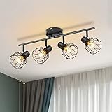 Kimjo Deckenstrahler 4 flammig, Schwenkbare Vintage Deckenleuchte E14, Retro LED Deckenspot Spot, LED Deckenlampe Schwarz Metall für Küche Wohnzimmer Schlafzimmer, max. 40 Watt(Ohne Leuchtmittel)