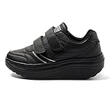 JOMIX Damen Sneaker Klettverschluss Sportschuhe Plateau Turnschuhe Laufschuhe Bequeme Abrollsohle Wippschuhe Abrollschuhe Fitness Gym Outdoor (03 Schwarz Klett, 39 EU)