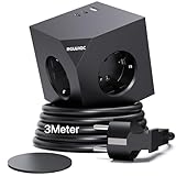 6 in 1 Steckdosenwürfel mit USB C PD20W, 3 Fach Mehrfachsteckdose Würfel mit Magnetpad, 3 Meter Verlängerungskabel Steckdosenleiste Wandsteckdose Steckdosenadapter für Büro, zu Hause, Schwarz