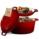 SCHMORGOLD Gusseisen Topf Emailliert 26cm - Schmortopf mit Pfannendeckel für alle Herdarten inkl. Induktion - Bräter Schmortopf Gusseisen backofengeeignet