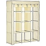 HOMCOM Stoffschrank, Kleiderschrank mit Kleiderstangen, 8 Ebenen, Faltschrank, Faltbare Garderobe für Schlafzimmer, Flur, Vliesstoff, Cremeweiß, 125 x 43 x 162,5 cm