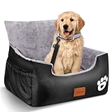 Hunde Autositz, 55x30x30cm, 1 Ansteckbare, Verstellbare Sicherheitsleinen, Auto-Hundebett für 2 kleine Hunde, komplett Abnehmbarer und Waschbarer Autositz für Haustiere mit 2 Aufbewahrungs