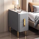 Moderner minimalistischer schmaler Beistelltisch, schmaler Nachttisch mit doppelter Schublade, multifunktionaler Beistelltisch für Schlafzimmer, Büro und Wohnzimmer, stilvolles Schiefer-Design