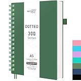 RETTACY Notizbuch A5 Dotted, Bullet Journal Spiral-Notizbuch Gepunktet mit 300 Seiten, Softcover Ringbuch 100 g/m² Dickes für Frauen Männer Arbeit Büro Schule, 14.5 x 21cm - Dunkelgrün