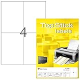 TopStick 8409 Universal Etiketten, 25 Blatt, 105 x 148 mm, 4 pro A4 Bogen, 100 Stück, selbstklebend, bedruckbar, matt, blanko Papier Klebeetiketten Aufkleber, weiß