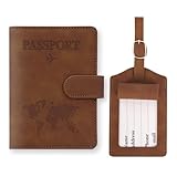 GADITIEK Reisepasshülle und Kofferanhänger Set, Kunstleder Passport Hülle mit Kofferanhänger Flugreise, Reisepass Hülle mit RFID-Blocke für Kreditkarten Personalausweise Reisedokumente Reise Zubehör