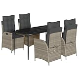 QJBSAVVA Gartenset Tisch Und Stühle Terrassenmöbel Set Bierzeltgarnitur Klein Loungesessel Outdoor - 5-TLG. Garten-Essgruppe mit Kissen Hellgrau Poly Rattan für Garten Balkon Außen Terrasse