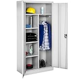 tectake Aktenschrank, Spind Schrank, Mehrzweckschrank, Garderobenschrank mit Kleiderstange, Haushaltsschrank mit 6 Fächern, Aktenschrank abschließbar, ink. Einlegeböden,180x80x40cm – grau
