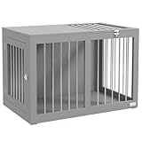 PawHut Hundekäfig Möbel mit 2 Türen Stahl Hundebox für Zuhause Indoor Hundehütte für mittelgroße Hunde bis zu 20 kg Beistelltisch Hundehaus 80 x 50 x 56,5 cm Grau