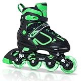 Nattork Inline Skates für Jungen, 4 Größen Inliner Kinder mit Leuchtendem Rad, Verstellbar Inline Skates für Jungen Mädchen Rollerblade für Kleine Kinder (Grün, Medium 32-36 EU)