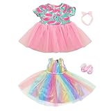 Puppenkleidung,Guador 4-teiliges/2-teiliges Set Puppenkleidung 43 cm Baby Puppenkleidung Zubehör Kleidung Kleidung 43 cm Puppen Regenbogen (Flamingo+Rainbow Rock Set, 4-teilig)