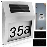 FAELNK Solar Hausnummer Beleuchtet Edelstahl Hausnummer Hausnummernschild Solarhausnummer mit Dämmerungsschalter IP65 Wasserdicht Nummern 0-9 & Buchstaben a-h (A)