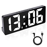 OurLeeme Digitaler Wecker - Schlafzimmer Wecker mit LED-Leuchtziffern, Digital Uhr mit Snooze, Temperaturanzeige, Datum, 12/24HR, Sprachsteuerung Funktion, 5 Helligkeit, Schlafmodus (Schwarz)