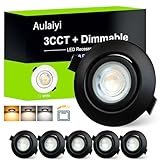 Aulaiyi LED Einbaustrahler 230V Dimmbar 68mm 5.5W IP44 LED Spots Ultra Flach Deckenspots 45° Schwenkbar Einbauleuchten Warmweiß Neutralweiß Kaltweiß Einbauspots für Bad Wohnzimmer, Schwarz 6er Set