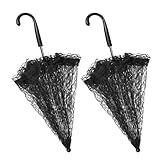 MUCKLILY 2 Stück Vintage Spitzen Sonnenschirme für Mädchen Schwarzer Brautschirm mit Spitze Tragbares Hochzeits und Party Accessoire für Fotoshootings und Junggesellinnenabschiede