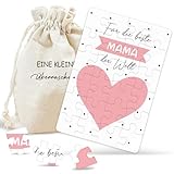 Personalisiert Muttertagsgeschenke für Mama, Gutschein Muttertag Karte Puzzle 24-teilig mit Baumwoll-Säckchen Für die beste Mama der Welt, Geschenk für Mama zum Geburtstag Muttertag Geschenk