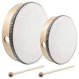 Aieraczy 2 Stück (6 Zoll & 8 Zoll) Tambourin Tamburin, Trommel mit Schlägel Holz, Kindertrommel, Tambourine, Handtrommel Percussion für Kinder, Tamburin Trommel für Party, Spiele