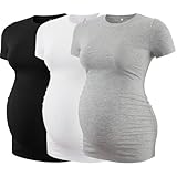 Love2Mi 3er Pack Umstandstop Tshirt Kurzarm Sommer Rundhals Umstands T-Shirt Umstandsmode