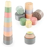 9 Stück Stapelbecher Baby Spielzeug für 3-6 Monate, Sensorik Stapelturm Lernspielzeug mit Zahlen und Farbe, Badespielzeug & Sandspielzeug Geschenk für 7 8 9 10 11 12 Monate 1 Jahr Jungen & Mädchen