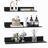 Wisfame Wandregal Metall 3er Set, Schweberegal Schwarz Ohne Bohren, Badezimmer Regal Duschablage Wasserdicht, Modern Wandboard für Dekos Regalbrett für Wohnzimmer, Küche, Arbeitszimmer