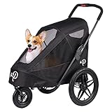 Petique Breeze Große Hundebuggy Hundewagen wandelbar Fahrradanhänger für Hunde mit Luftreifen, Schwarz