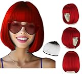 Party-Perückenkappe und Sonnenbrillen-Set, Kurze Bob-Haar-Perücke, Cosplay, tägliche Party, Neonperücke für Frauen, herzförmige Sonnenbrille für Neon-Partys, Halloween，Cosplay-Perücke