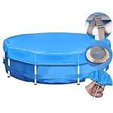 Sekey Poolabdeckung Rund 366cm für Metallrahmenpools, 420D Reißfest Oxford Poolplane, Sommer & Winter Abdeckplane Pool Rund, Wind- und Staubabweisend, Einfache Installation, Blau