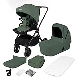 BabyVoyage Kombikinderwagen 2-in-1 ohne Babyschale – Babywanne & Sportsitz, Räder 360° Stoßdämpfer, Federung, höhenverstellbarer Griff, Faltbar, Zubehö-Grün