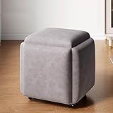 5-in-1-Sitzwürfel mit drehbaren Rollen, stapelbar, für Sofa, Stuhl, Hocker, Ottomane, beweglicher Fußhocker, Ankleidestuhl für Wohnzimmer, Schlafzimmer, 45,7 x 45,7 cm, quadratische Größe
