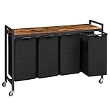 HOOBRO Wäschekorb 4 Fächer, Wäschesammler mit Ablage, Wäschebox, Wäschewagen mit Rollen, 4 x 39,8 L, Wäschesack aus Oxford-Gewebe, Vintagebraun-Schwarz EBF04XY01