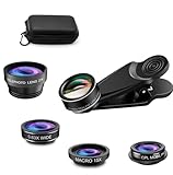 Bailonda 5 in 1 Handy Objektiv Kit,makro objektiv Handy, Fischaugenobjektiv 198°,Weitwinkel 0.63x, Makroobjektiv (15x) ，CPL/ 2X Telephoto Objektiv für iPhone und die meisten Smartphones (dunkel)