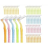 kelav 50 Stück Interdentalbürsten L-Form 5 Farben, Zahnzwischenraumbürsten mit Rutschfestem Griff, Dentalbürsten für Zahnreinigung Zwischenräume