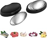 DMJJSD Edelstahlseife 2er Set, Anti-Rost Edelstahl Seife mit Seifenschale, Metallseife Antigeruchsseife - entfernt unangenehme Gerüche an Händen Küchenmanual Geruchsvernichter