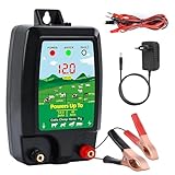 Hengrongshen Weidezaungerät 12V mit LED Anzeige, Stromgerät Weidezaun 2J Output für Mittelgroße Tiere Rinder, Pferde, Schafe, für 10 km Reichweite, Wasserdicht Elektrozaungerät für Hausweide, Gärte
