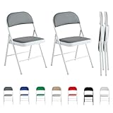 mcc direct 2er Set Klappstuhl Kunstleder Klappstuhl mit Metallrahmen und gepolstertem Sitz, einfach zu falten und zu verstauen für Zuhause, Büro, Esszimmer und Empfang (Grau)