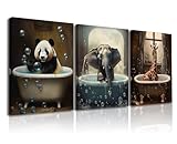 Piy Painting Leinwand Druck Niedliches Tier, Panda Giraffen Elefanten Leinwand Wandbilder, Poster für Geburtstag Erntedankfest Geschenk zum Jubiläum, 3 Set 30X40 CM