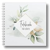 Fotospiel Hochzeit Fotobuch by snaPmee - Hardcover Fotoalbum mit Platzhaltern für 50 Fotoaufgaben - Weiße Spiralbindung - Größe 21x21cm, 300 g/m² Papier (extra dick) - Eukalyptus