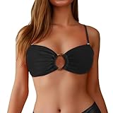 Bikini Trägerlos Damen, Bandeau Bikini Damen Set Bügelbikini Oberteil Bademode Top Bikinis Trägerlos Badeanzug Ohne Träger Push Up High Waist Mit Bügel Bauchweg Sexy Kleine Brüste, Schwarz, XXL